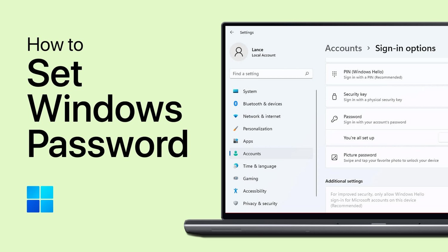 如何在Windows 11上設置密碼