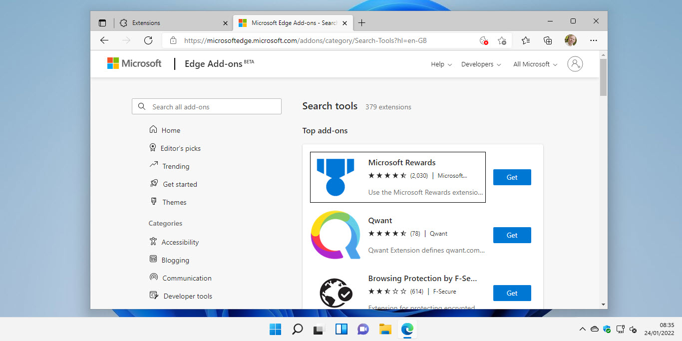 在Windows 11中的Edge中添加和管理浏览器扩展