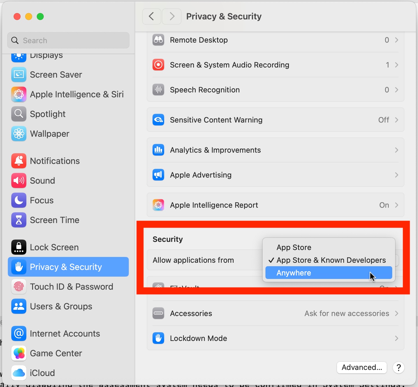 如何允许从索诺玛Macos红杉的任何地方打开应用程序