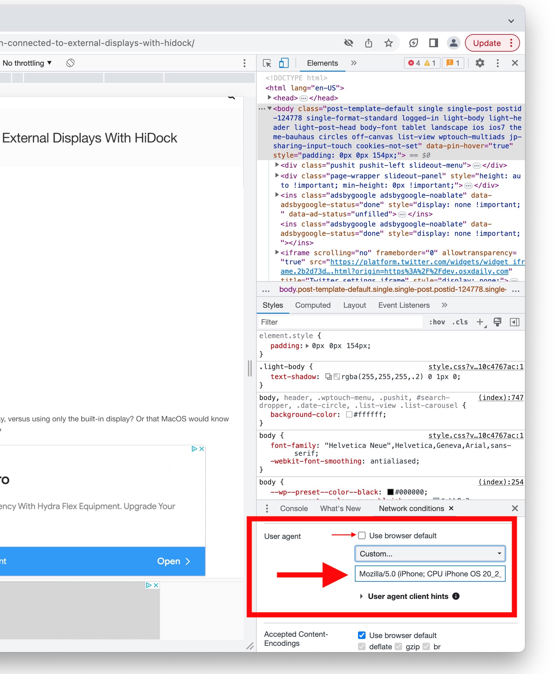 如何更改Google Chrome中的用户代理