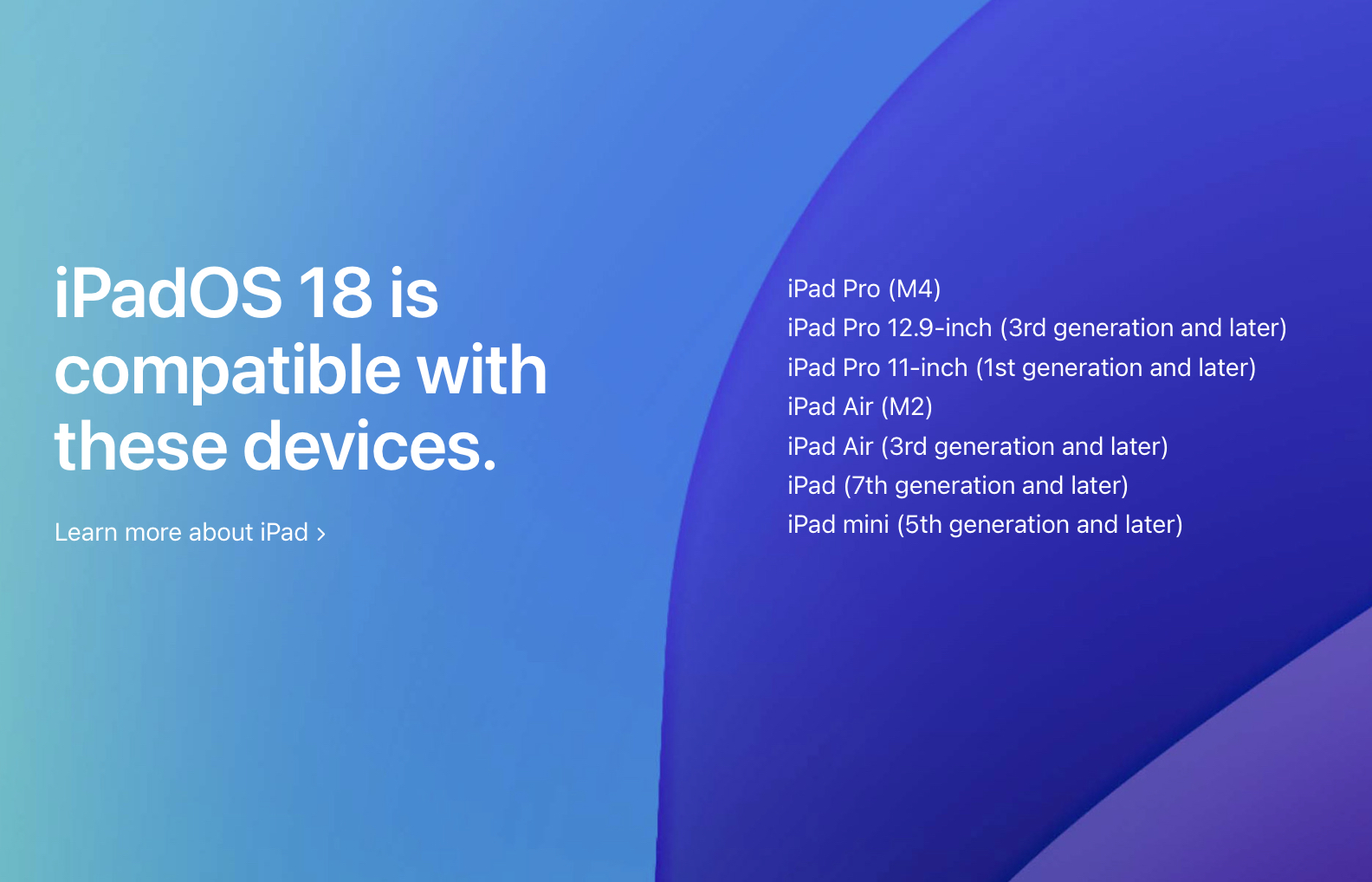 iPados 18与这些iPad兼容
