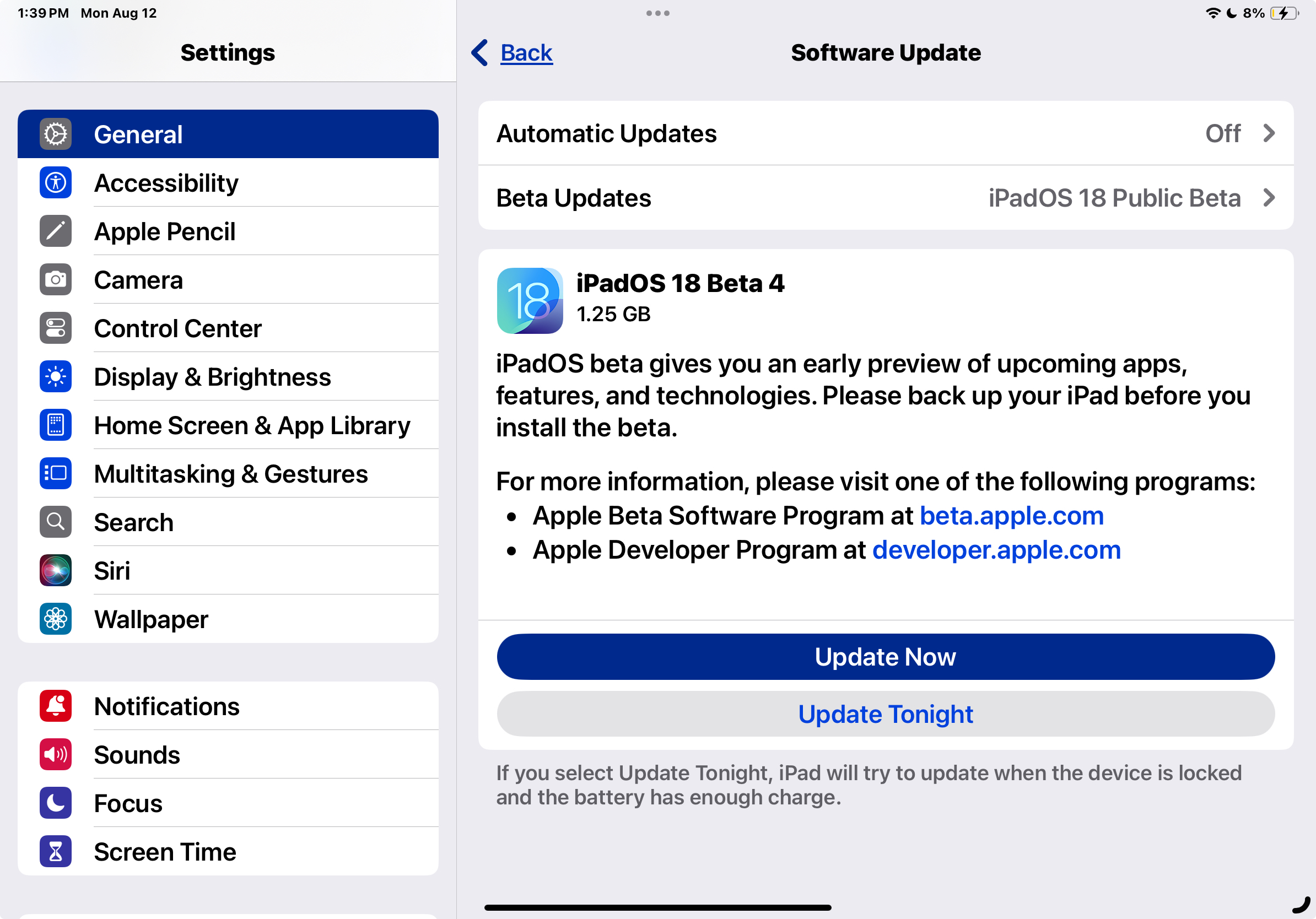 Macos红杉的iPados 18的iOS 18的第四次公共Beta，可用于测试