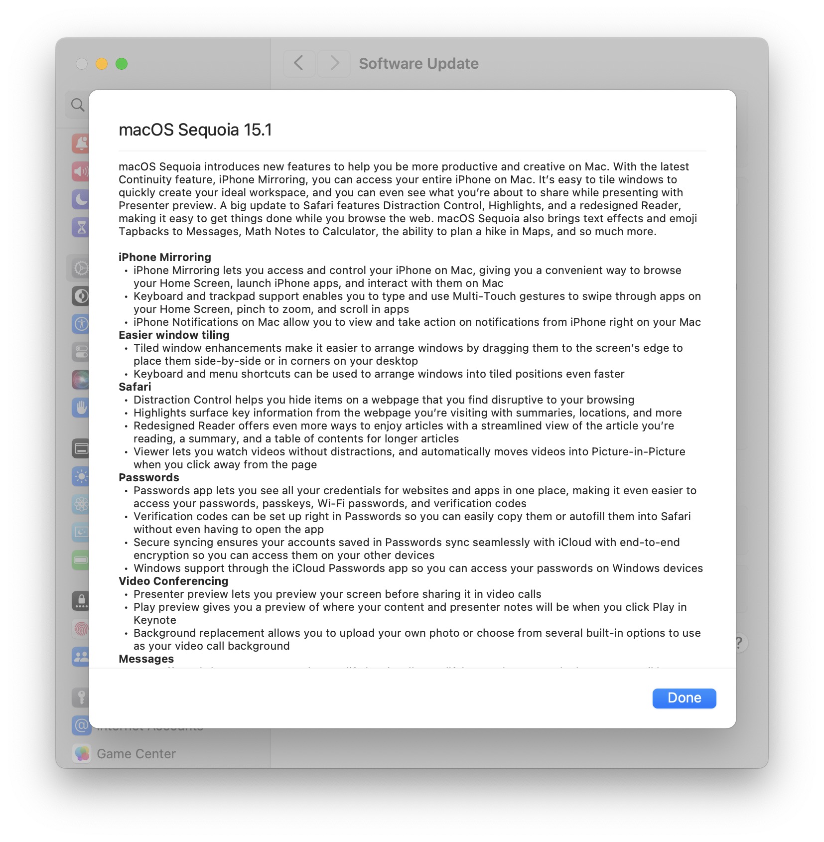 MacOS红杉15.1现在可用苹果智能