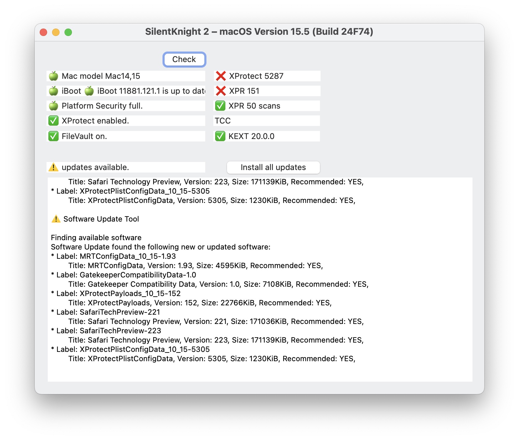 使用 SilentKnight 检查您的 Mac 安全更新状态