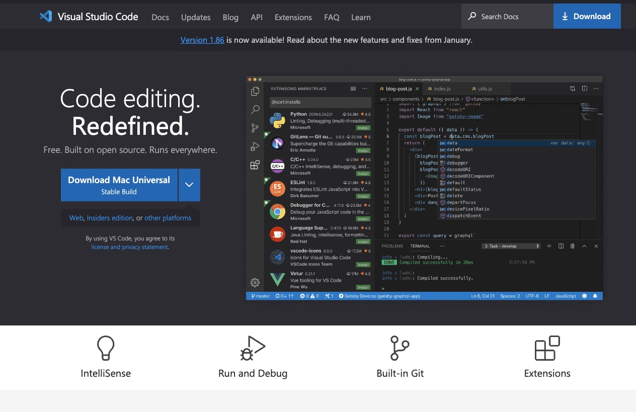 Visual Studio Code Microsoft 免费且全面的代码编辑器