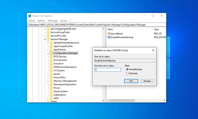 激活Windows 10上的自动寄存器备份