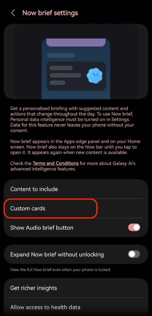 One UI 9 Now Brief 自定义卡片