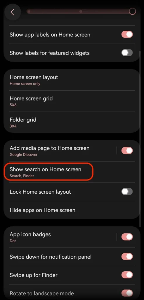 One UI 9 主屏幕 Finder 搜索栏